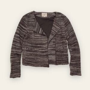 Ann Taylor LOFT Small Striped Zippered Marled Moto Gray Brown Jacket